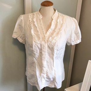 Nygard Silk Ruffled Short Sleeved Blouse
